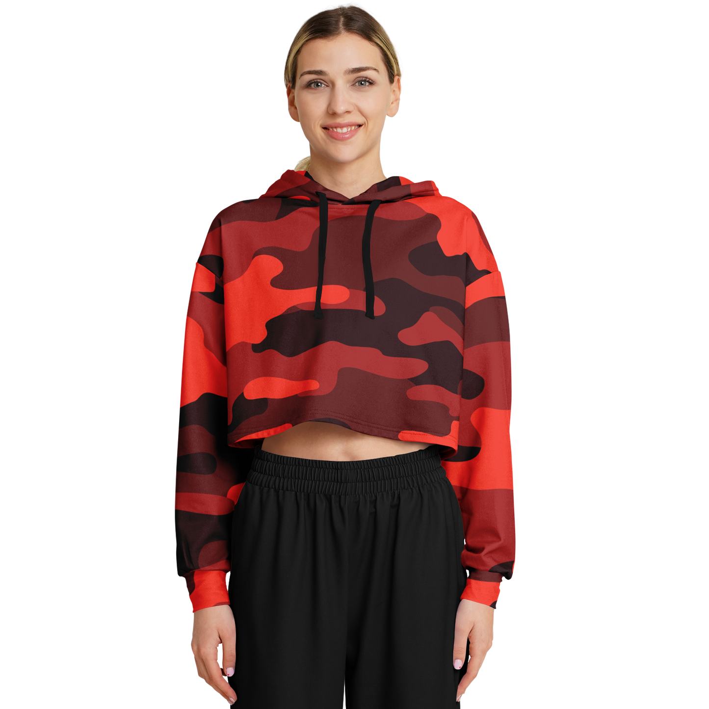 Red Camo Cropped Hoodie For Women