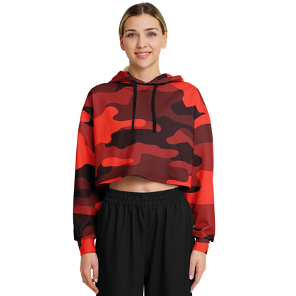 Red Camo Cropped Hoodie For Women