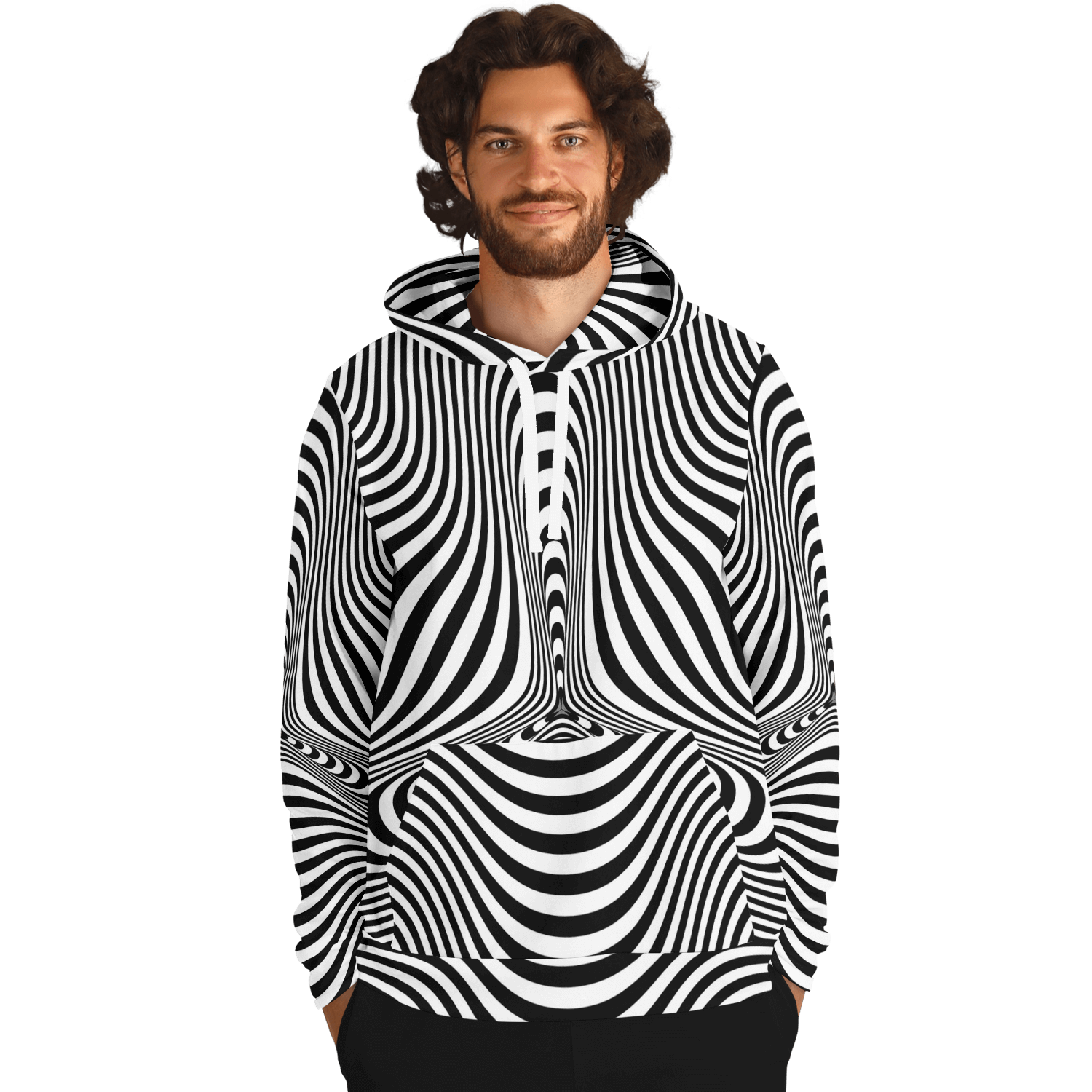 Psychedelic Hoodie | Hypnotic Pattern With Black & White Striped