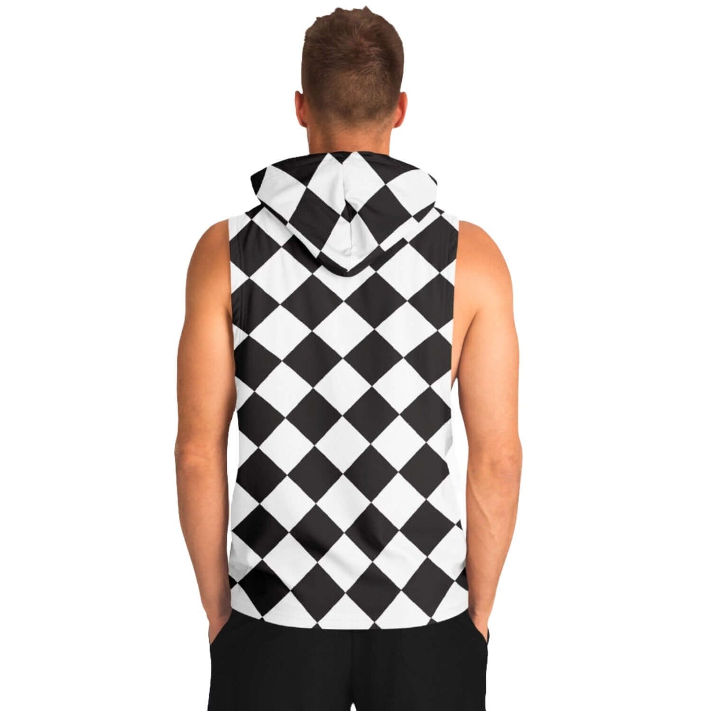 Sleeveless Hoodie For Men | Black & White Diamond