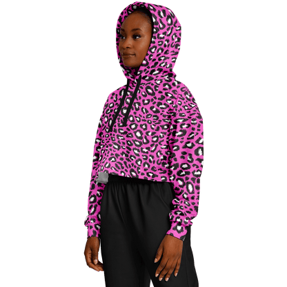 Leopard Cropped Hoodie | Black & Hot Pink Pattern