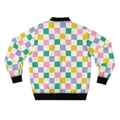 Green Blue Peach Lemon | Chessboard Bomber Jacket