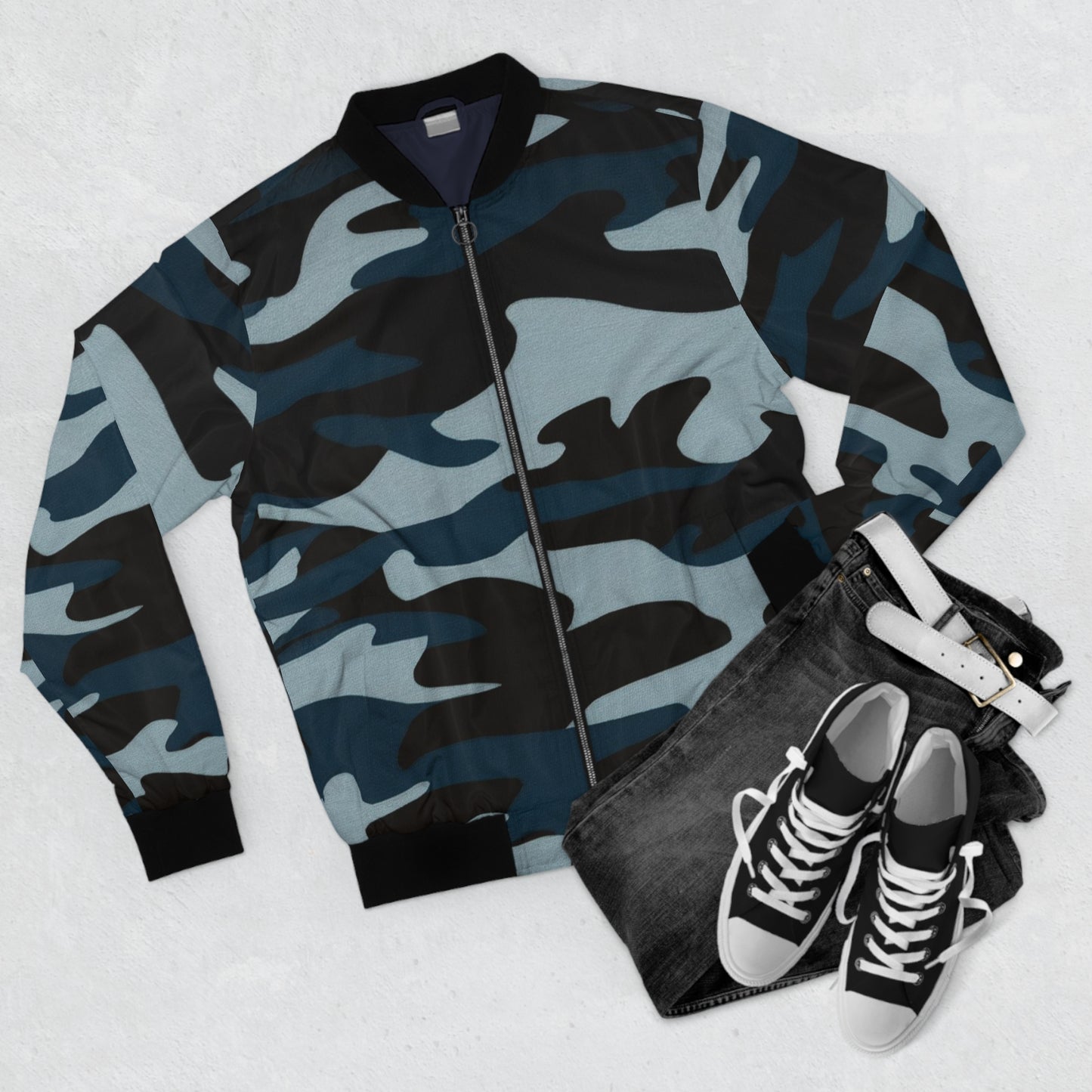 Blue Commando Camo Bomber Jacket For Men