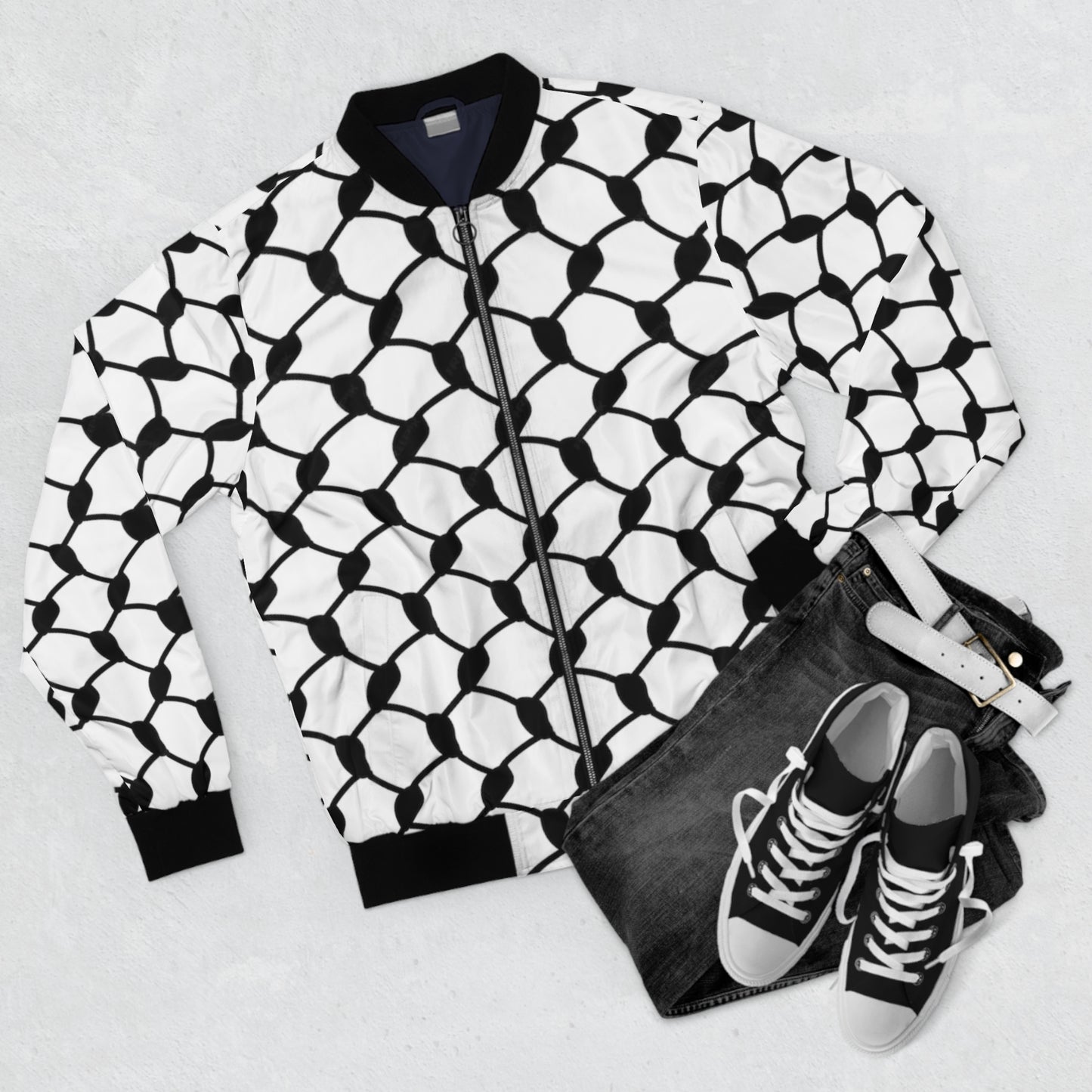 Black & White Keffiyeh Bomber Jacket