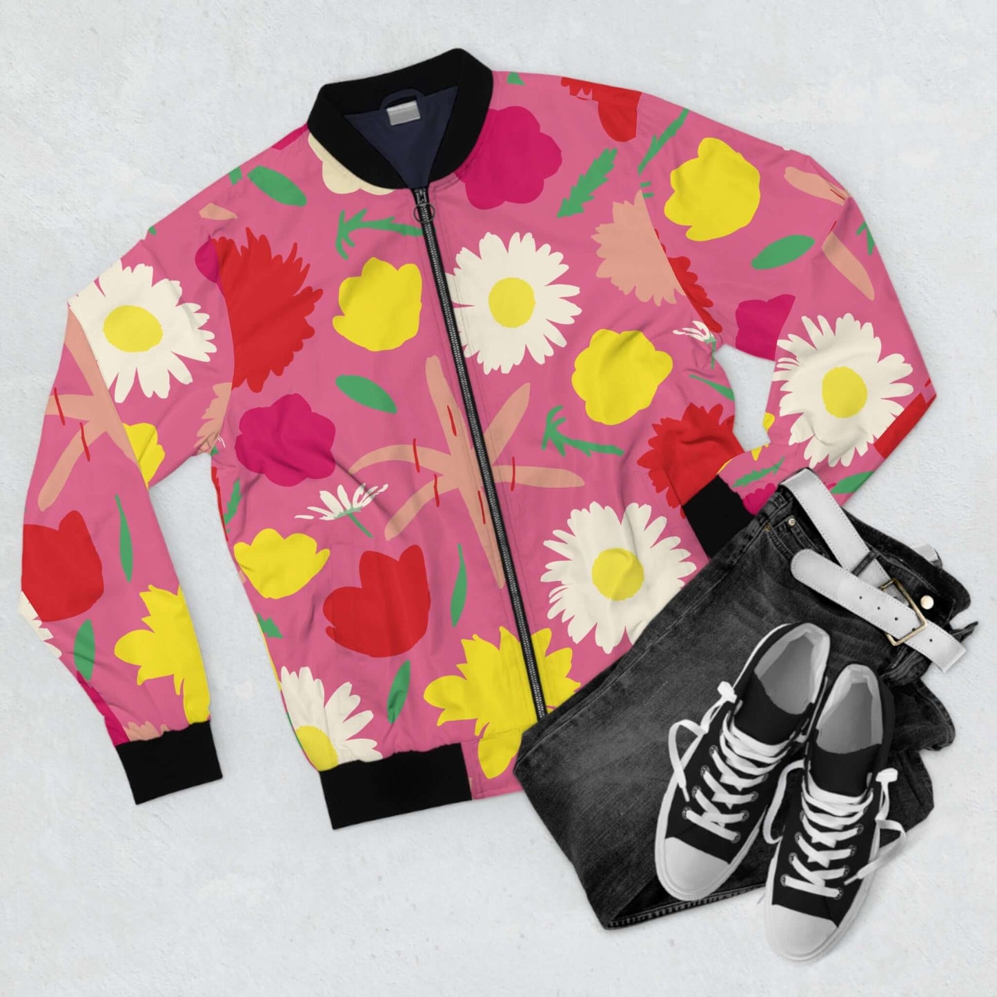 Chaqueta bomber con flores de margaritas