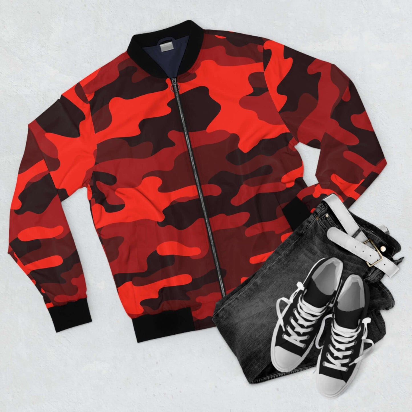 Scarlet Red & Black Camo Bomber Jacket