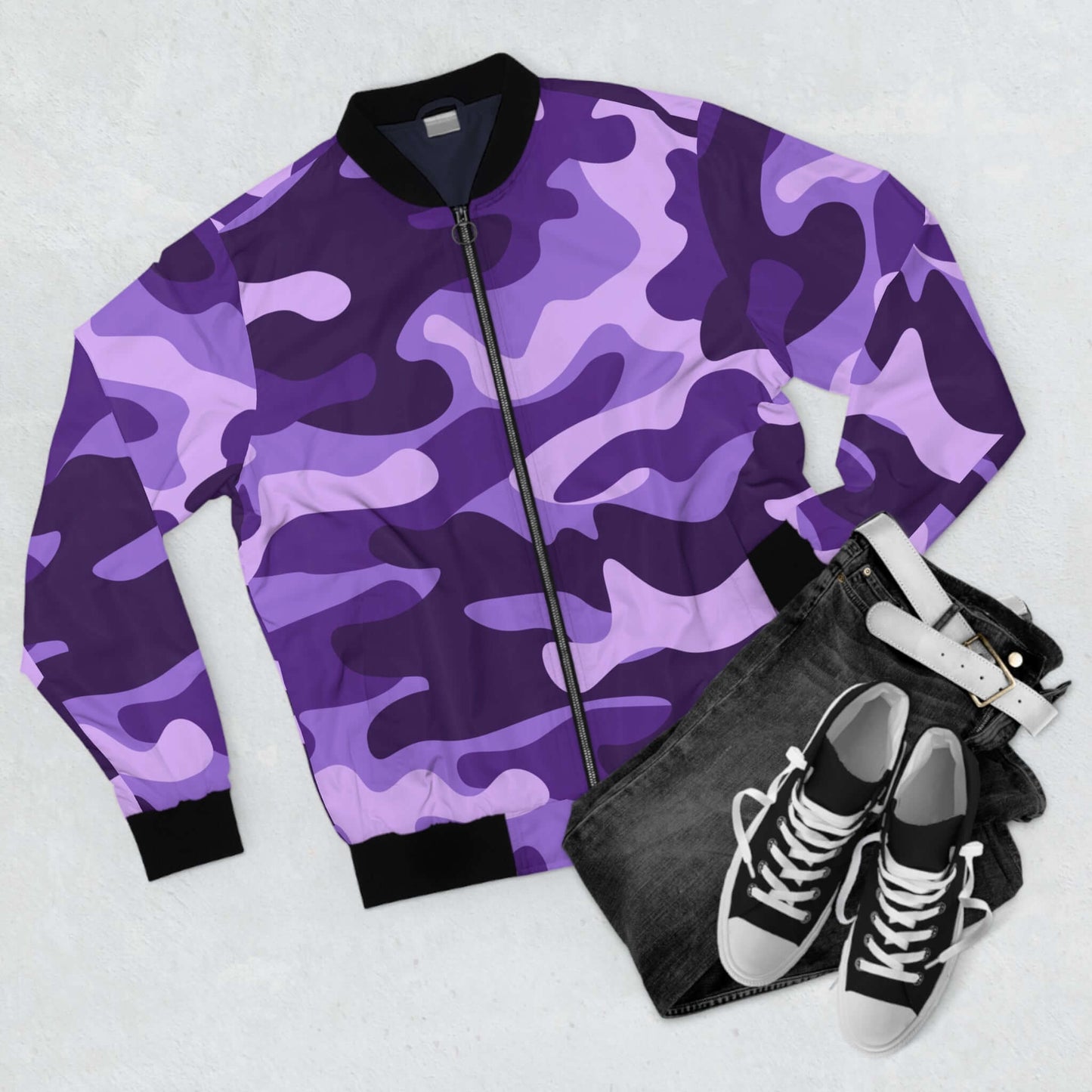 Blouson aviateur violet raisin et mauve camouflage