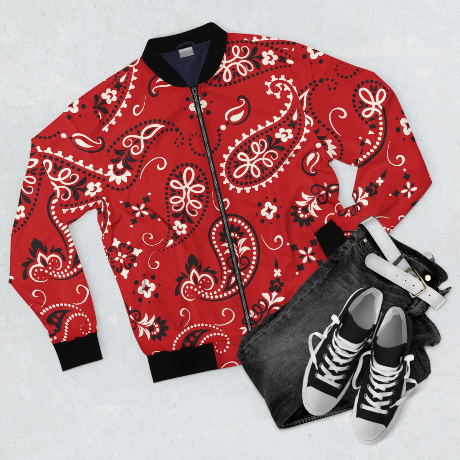 Red Paisley Bandana Bomber Jacket