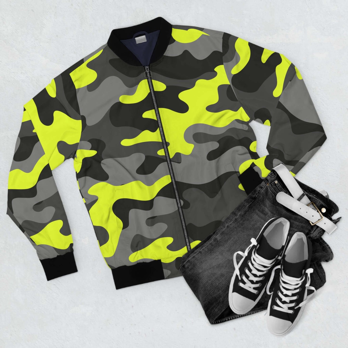 Blouson aviateur camouflage noir et jaune