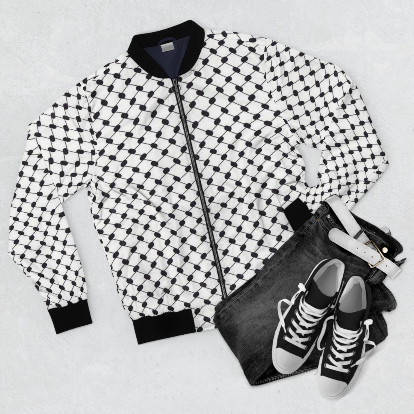 Keffiyeh Bomber Jacket | Black & White