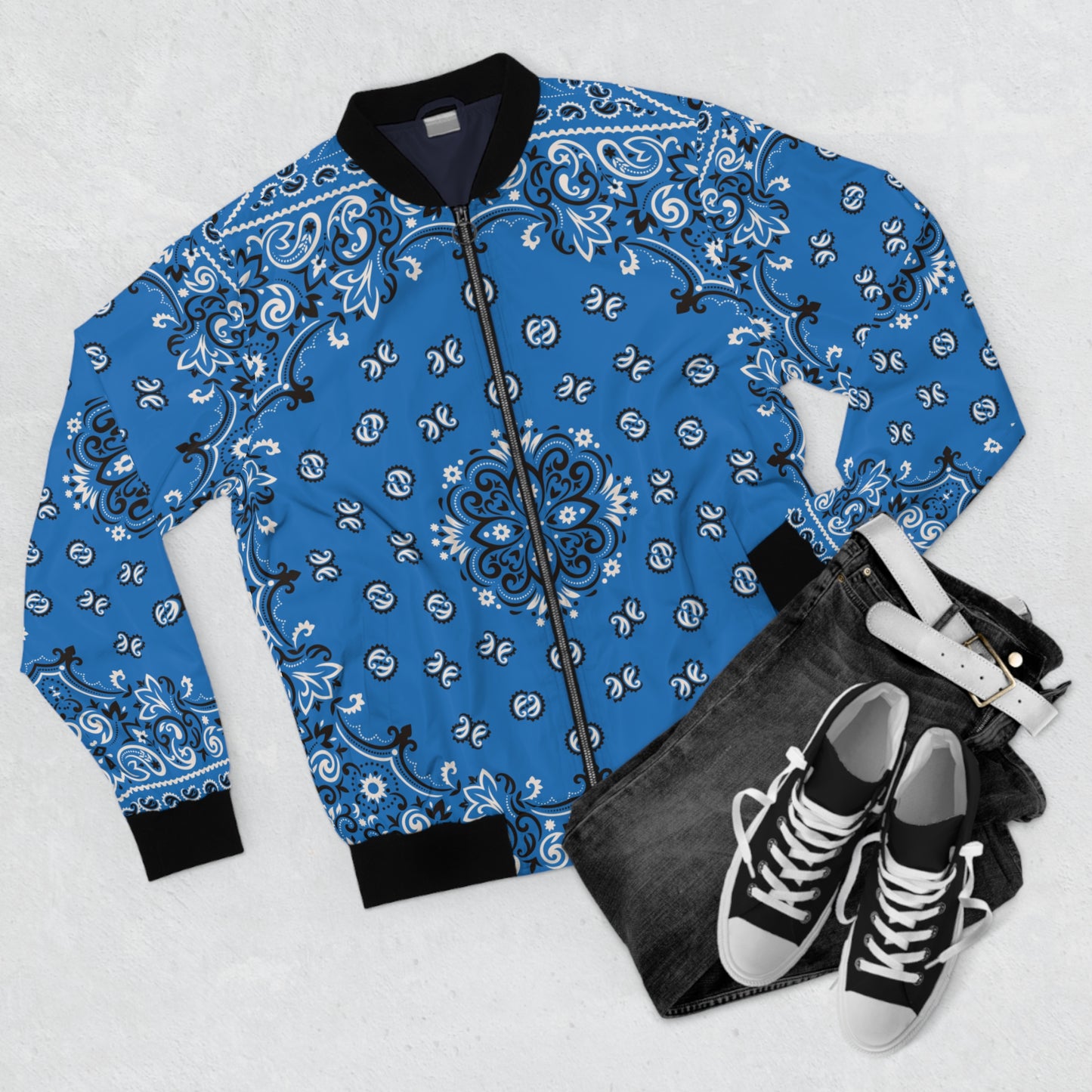 Light Blue Paisley Bandana Bomber Jacket