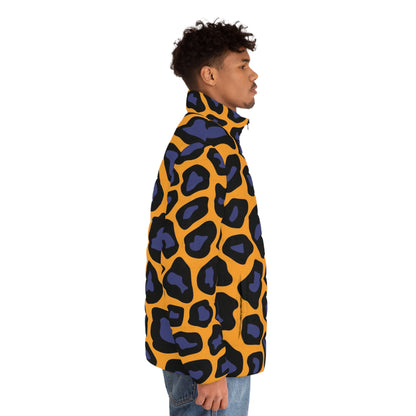 Leopard Puffer Jacket | Black Blue & Yellow