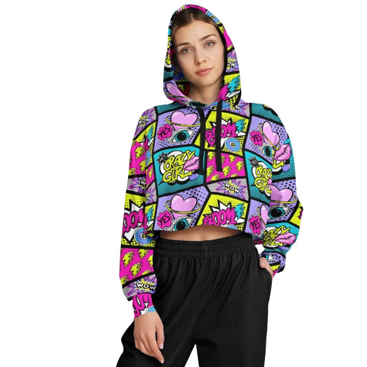 Cropped Hoodie | Pink Blue Yellow Pop Art Craziness