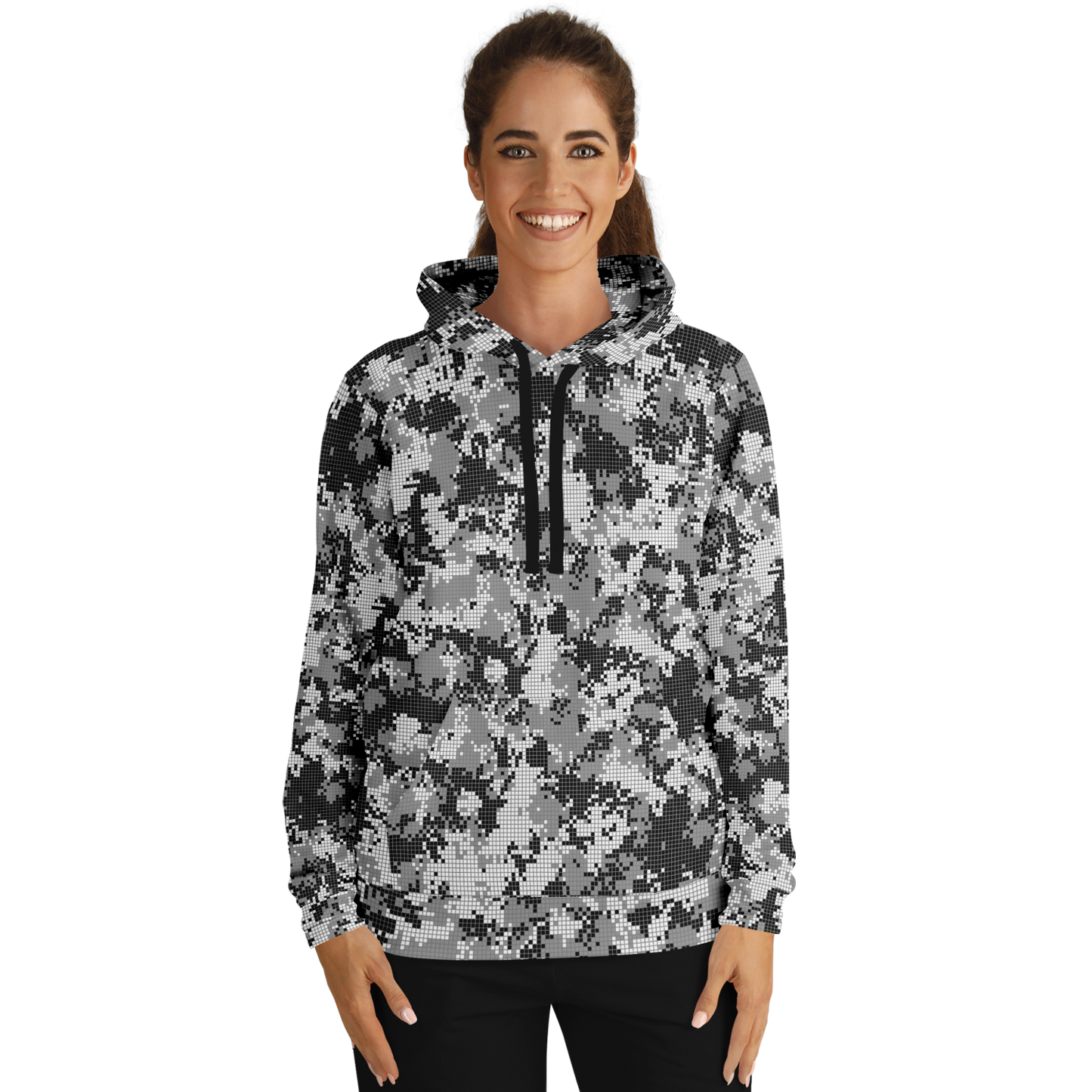 Pixel Camo Hoodie | Black & White Camouflage Pattern