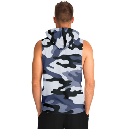 Blue Camouflage Sleeveless Hoodie For Men