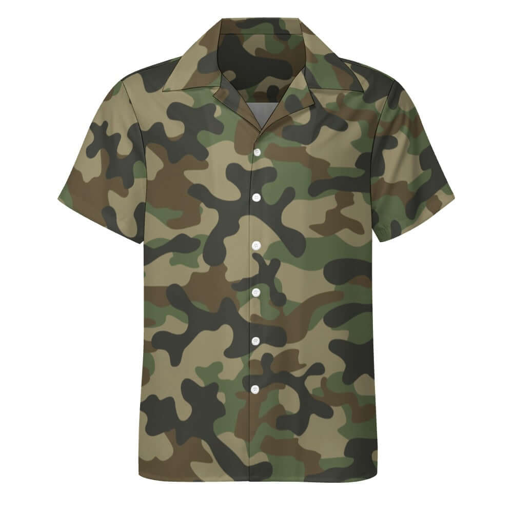 Green Commando Camo Cuban Collar Shirt