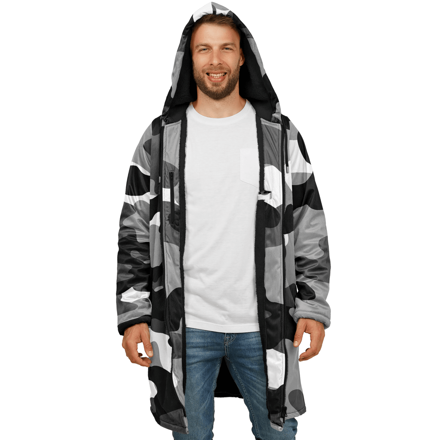 Gray Black & White Camo Cloak With a Zipper