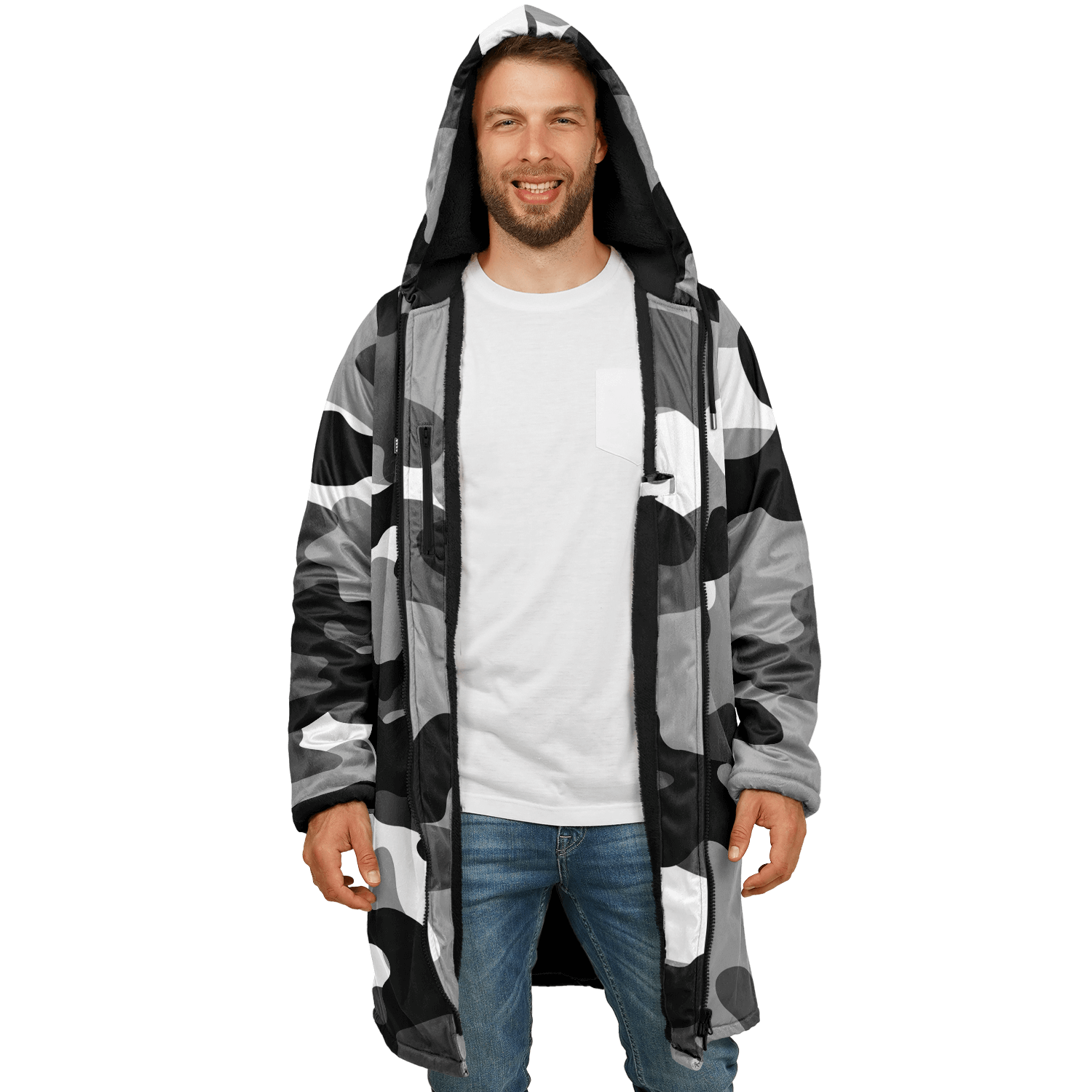 Gray Black & White Camo Cloak With a Zipper