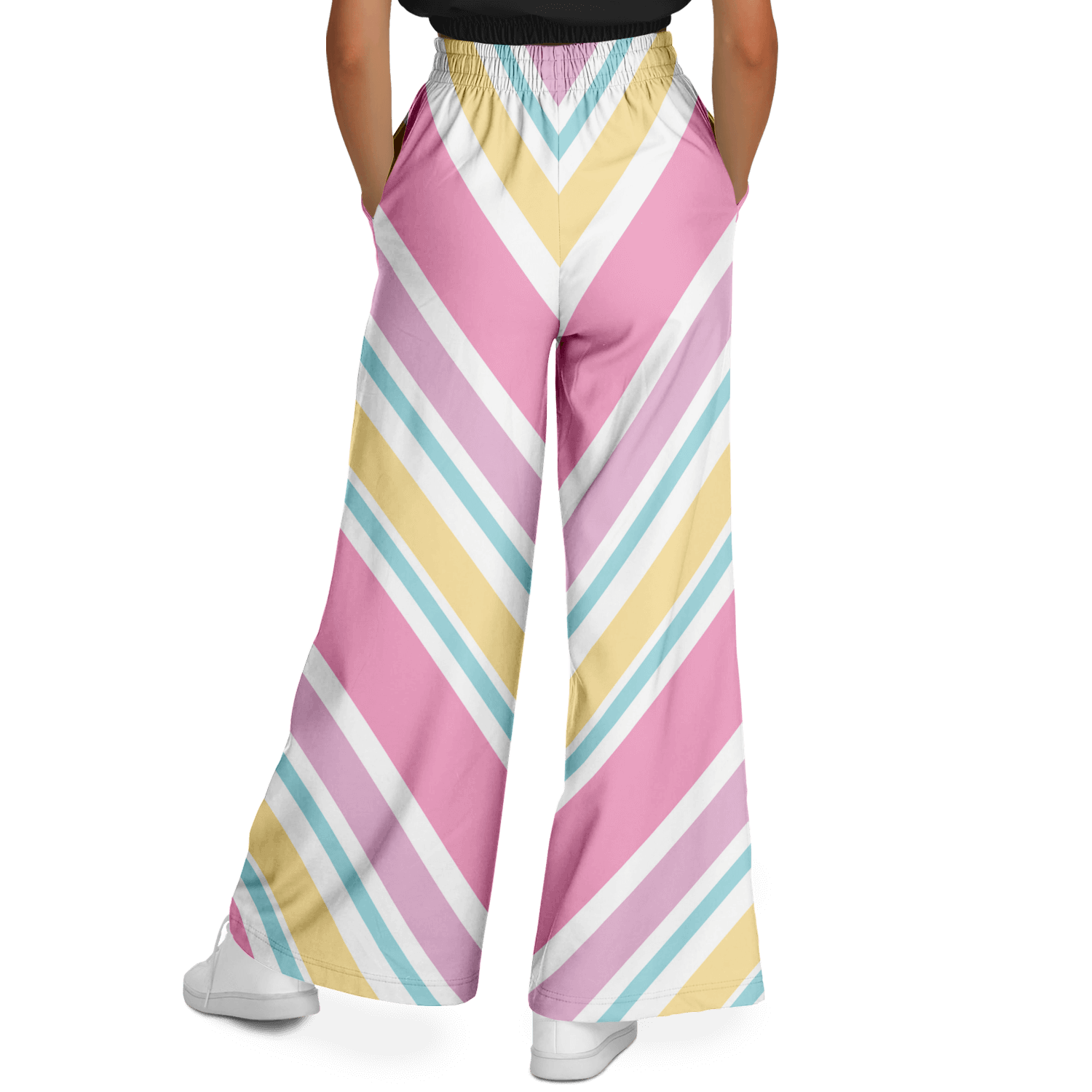 Women's Wide Leg Pants | Pink Yellow White Pastel Rainbow