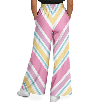 Women's Wide Leg Pants | Pink Yellow White Pastel Rainbow