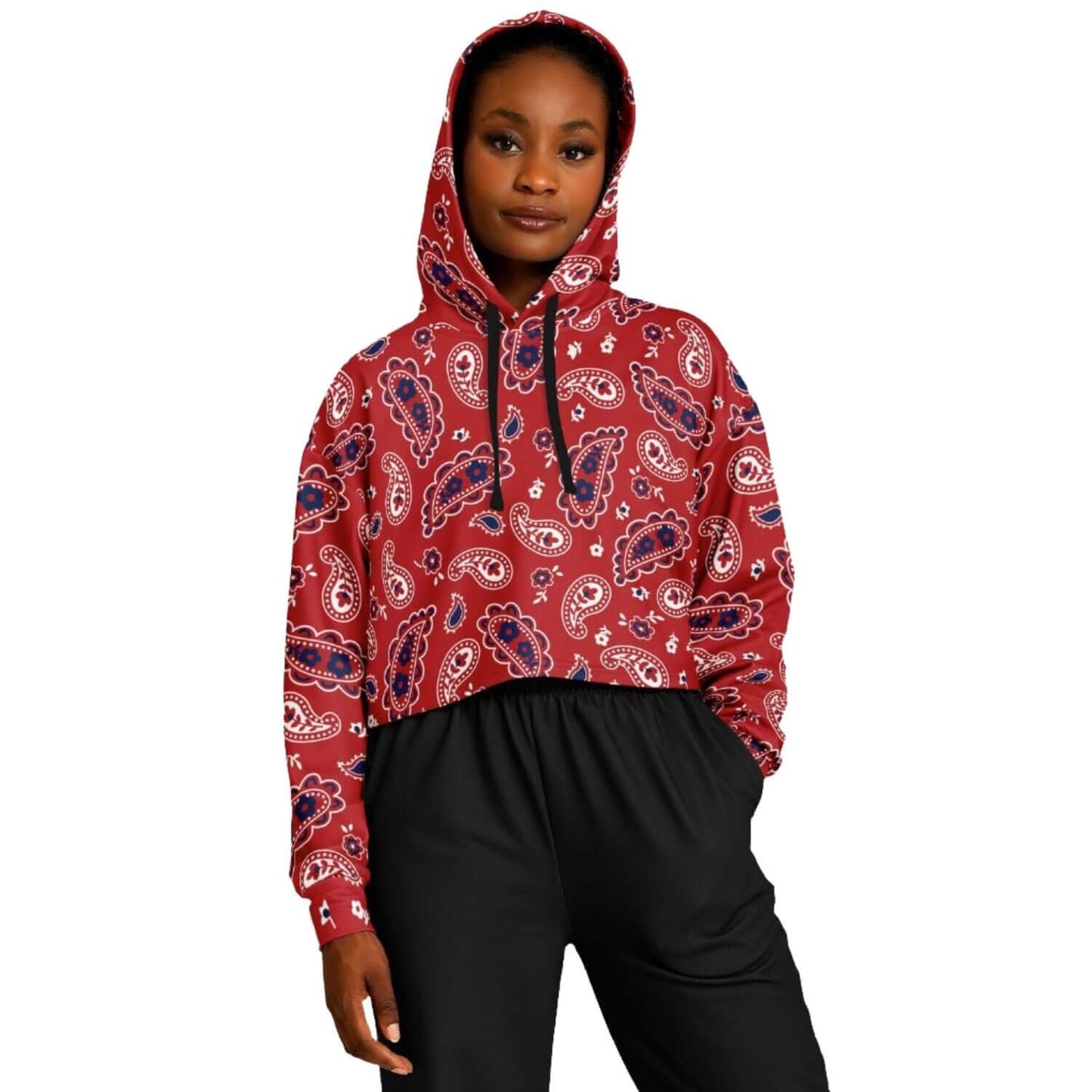 Red Paisley Bandana Cropped Hoodie