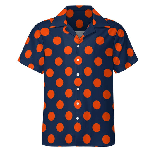 Dark Blue & Orange Polka Dots | Cuban Collar Shirt