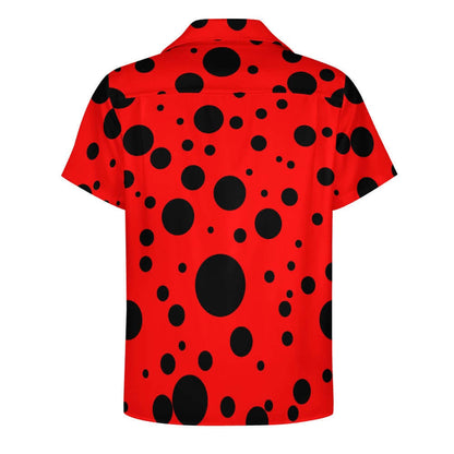 Black & Red Polka Dots Cuban Collar Shirt