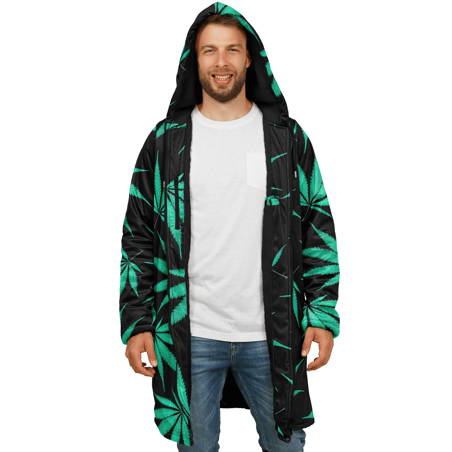 Ganja Cloak | Green Cannabis Leaves on a Black Background