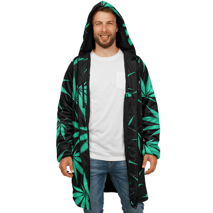 Ganja Cloak | Green Cannabis Leaves on a Black Background