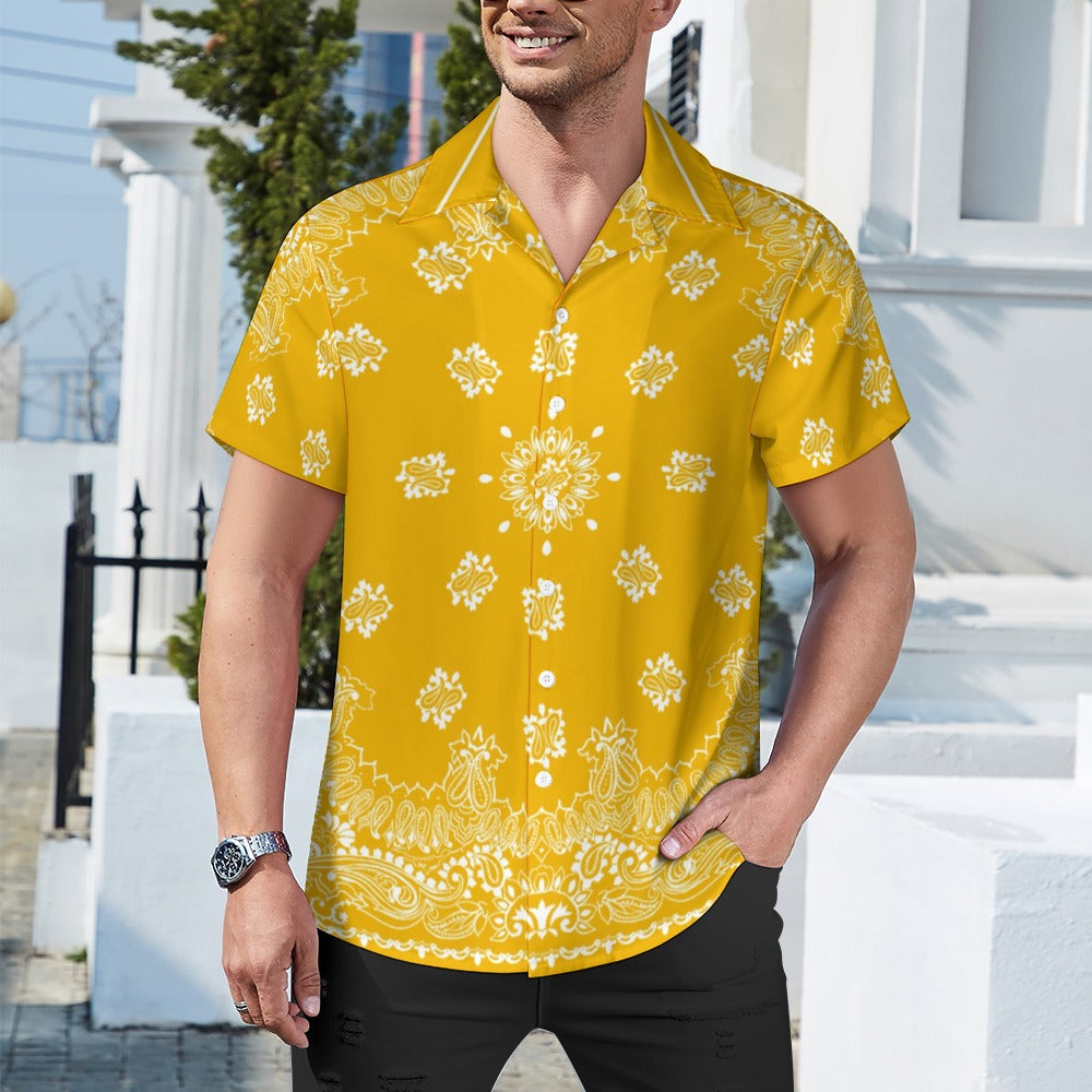 Yellow Bandana Cuban Collar Shirt