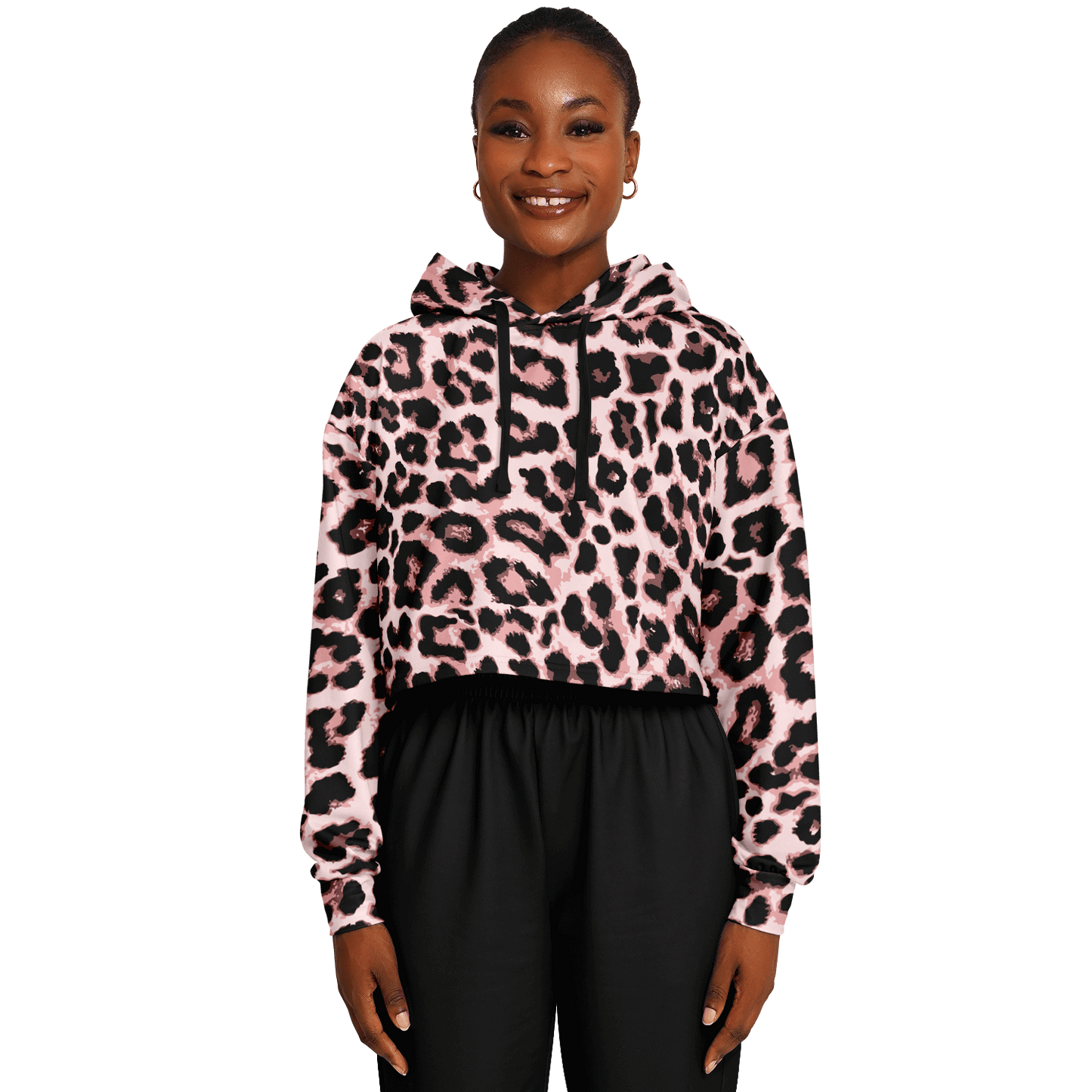 Leopard Cropped Hoodie | Black & Pippin Pattern