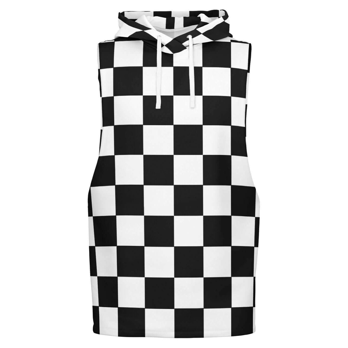 Sleeveless Hoodie For Men | Black & White Chess Board
