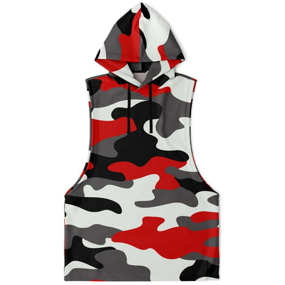 Red Black & White Camo Sleeveless Hoodie