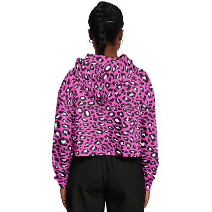 Leopard Cropped Hoodie | Black & Hot Pink Pattern