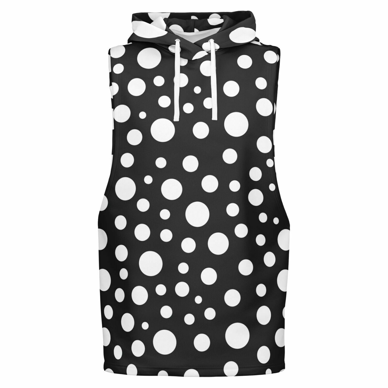 White & Black Polka Dot Sleeveless Hoodie