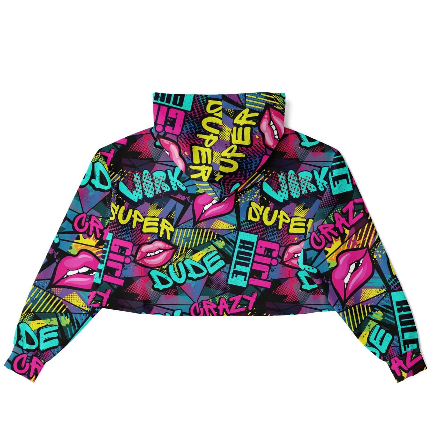 Cropped Hoodie | Pink Hot Lips Pop Art