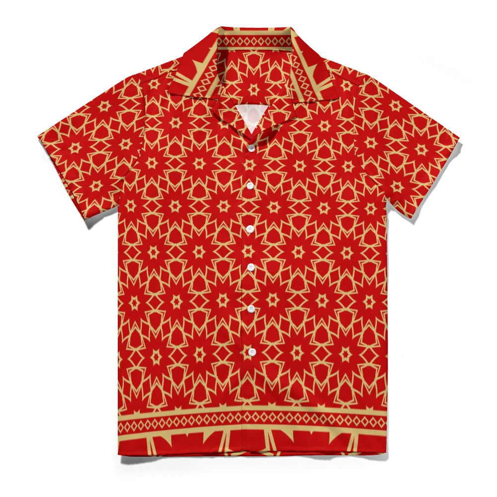 Red Mandala Cuban Collar Shirt