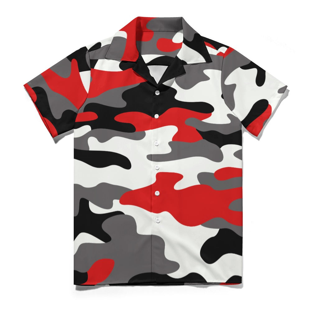 Milano Red Black & White Camouflage Cuban Collar Shirt