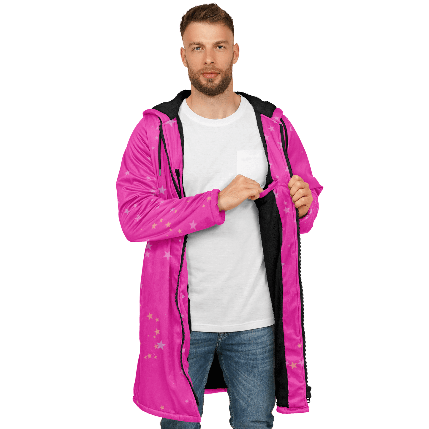 Funky Deep Pink Stars Zipper Cloak | Ribooa