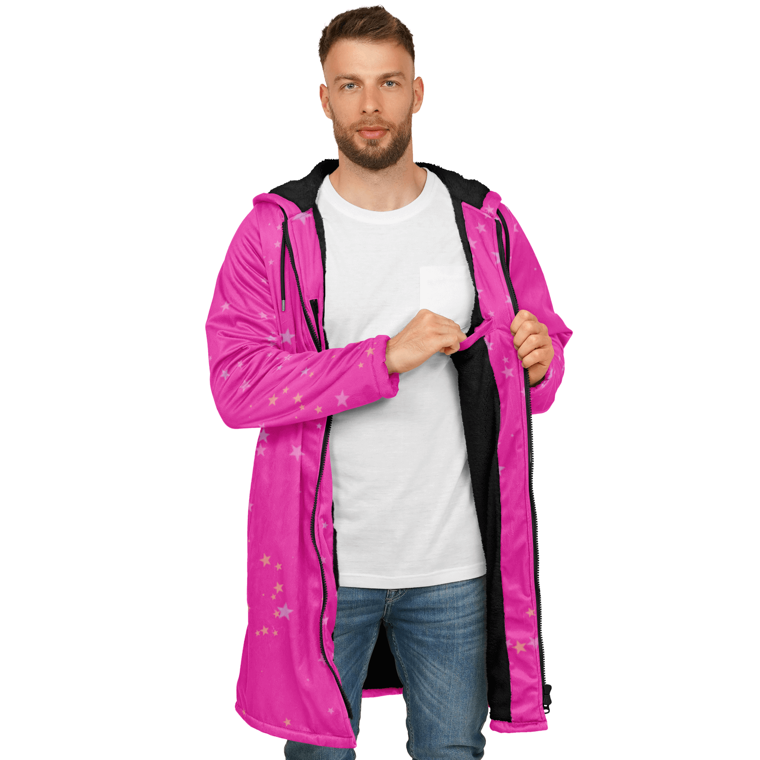 Funky Deep Pink Stars Zipper Cloak | Ribooa