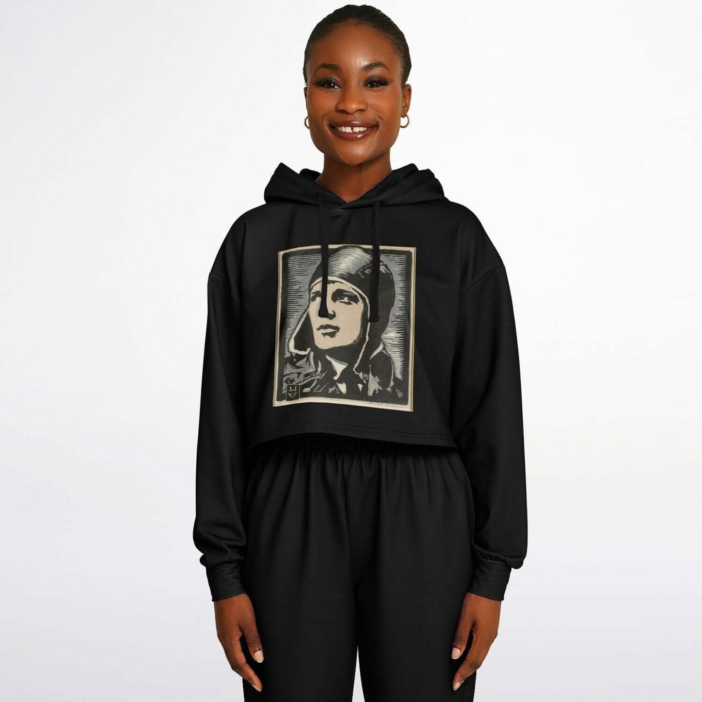 Amelia Earhart Black Cropped Hoodie