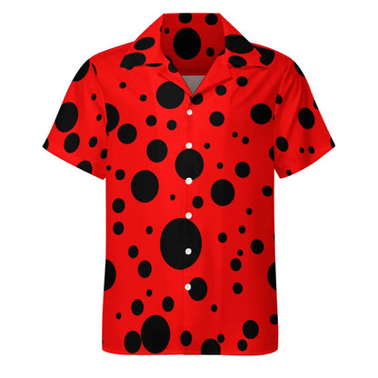 Black & Red Polka Dots Cuban Collar Shirt