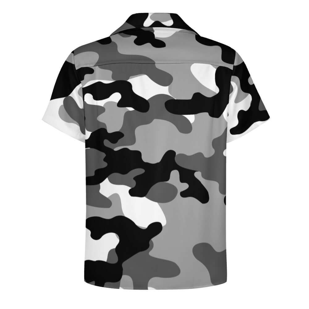 Black Gray & White Camouflage Cuban Collar Shirt