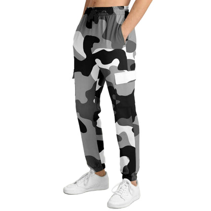 Black Gray & White Camouflage Cargo Sweatpants