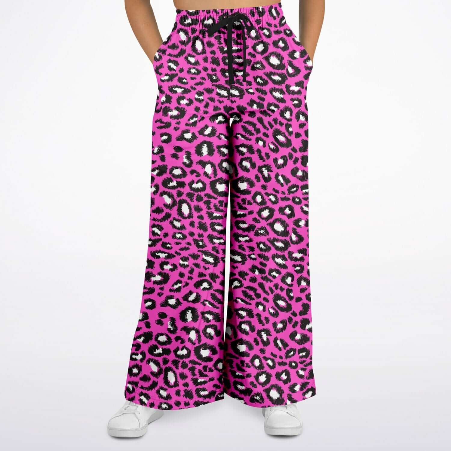 Women's Wide Leg Pants | Black & Pink Leopard