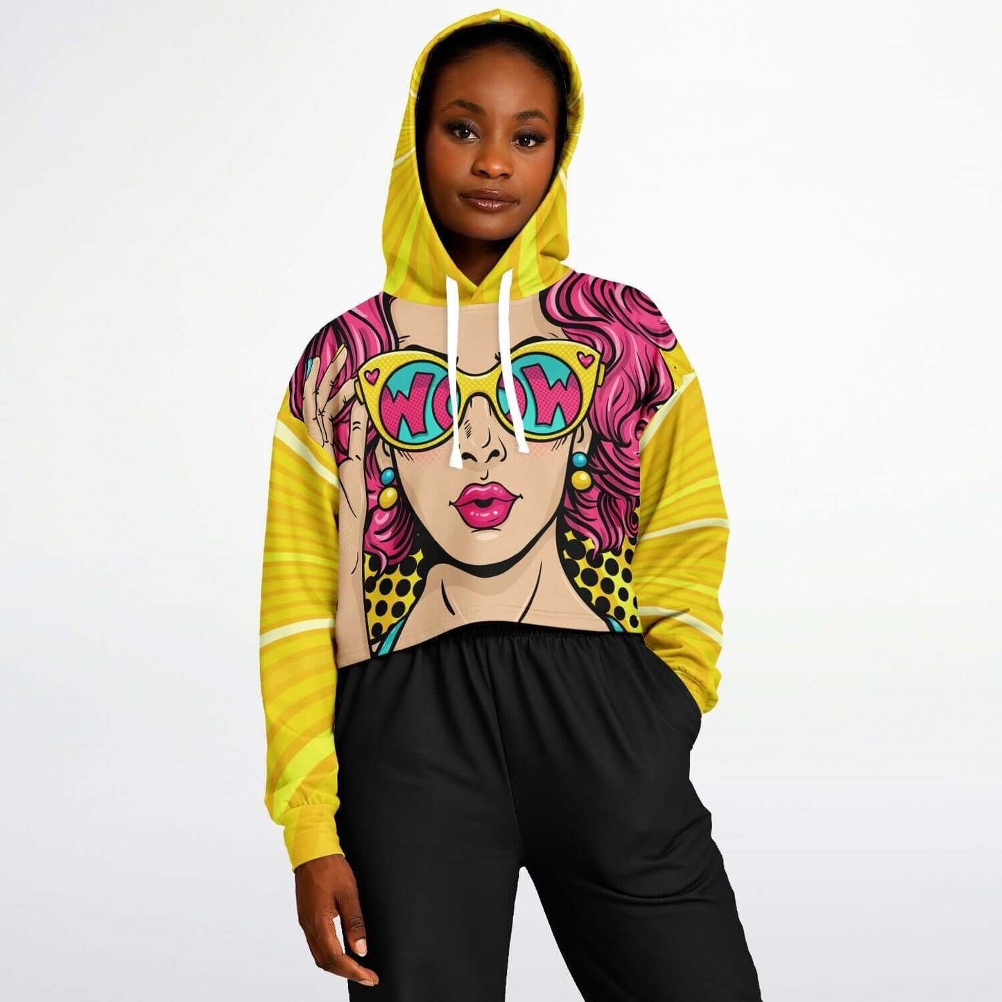 WOW Lady Yellow Cropped Hoodie