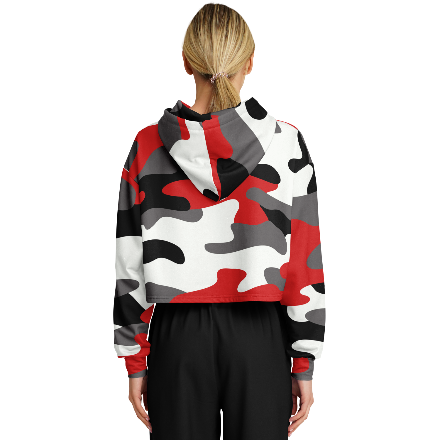 Red Black & White Camo Cropped Hoodie