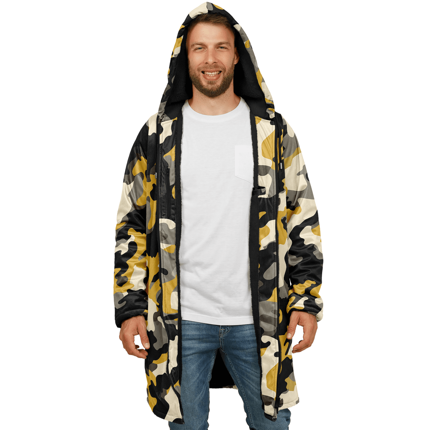 Zippered military brown and black camo cloak