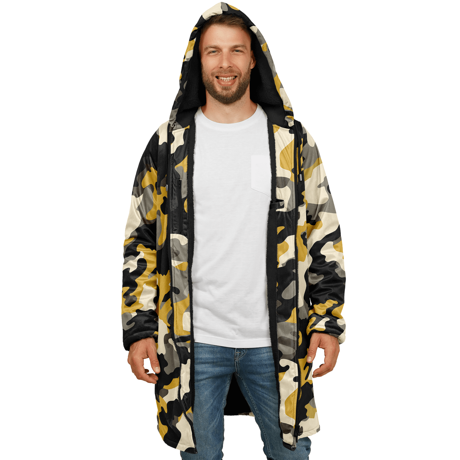 Zippered military brown and black camo cloak