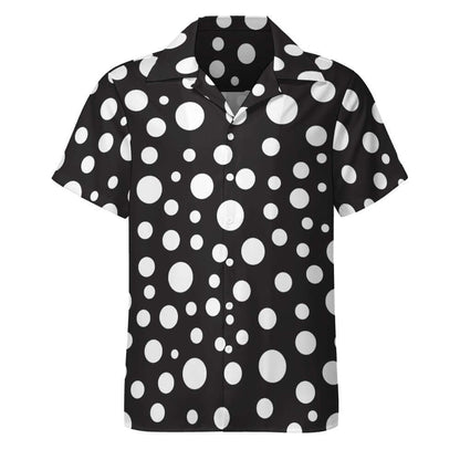 Polka Dot White & Black Cuban Collar Shirt